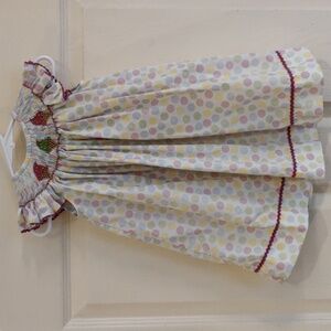 Silly Goose | Hand Smoked multi color doka dot ice cream dress | Size 12 Months